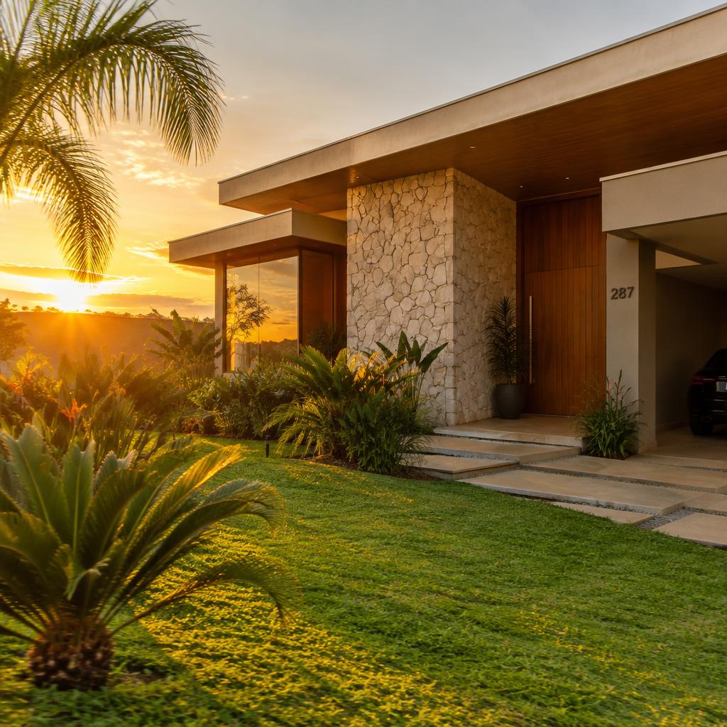 Casa contemporânea com jardim